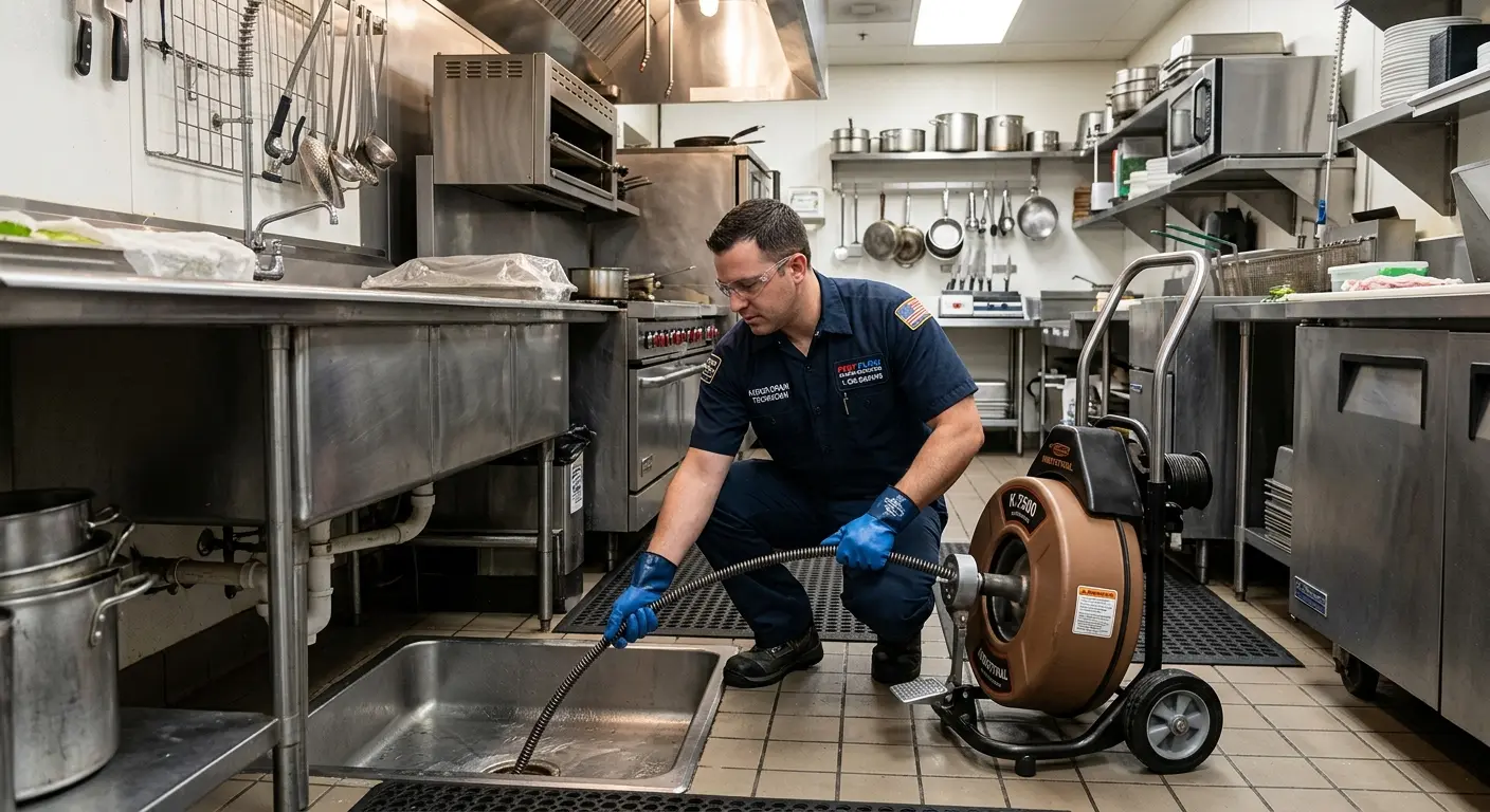 Commercial drain cleaning service in a restaurant kitchen in Kittery